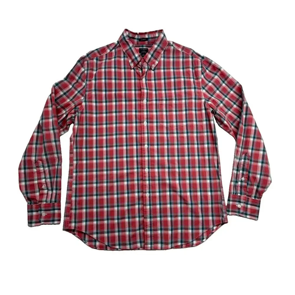 J. Crew Mens Size Large Classic Flex Washed Button Front Shirt Red Blue